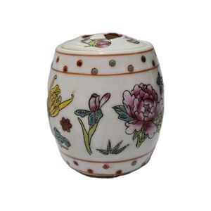 Vintage Jingdezhen China Trinket Ginger Spice Jar Mini 2.5" Dragonfly Floral